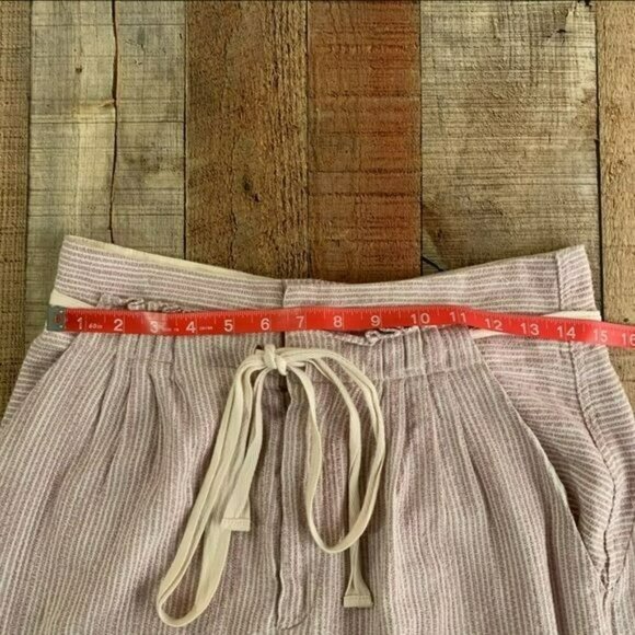 Free people seersucker blush pink and cream striped paper bag pants -2 - Picture 2 of 7
